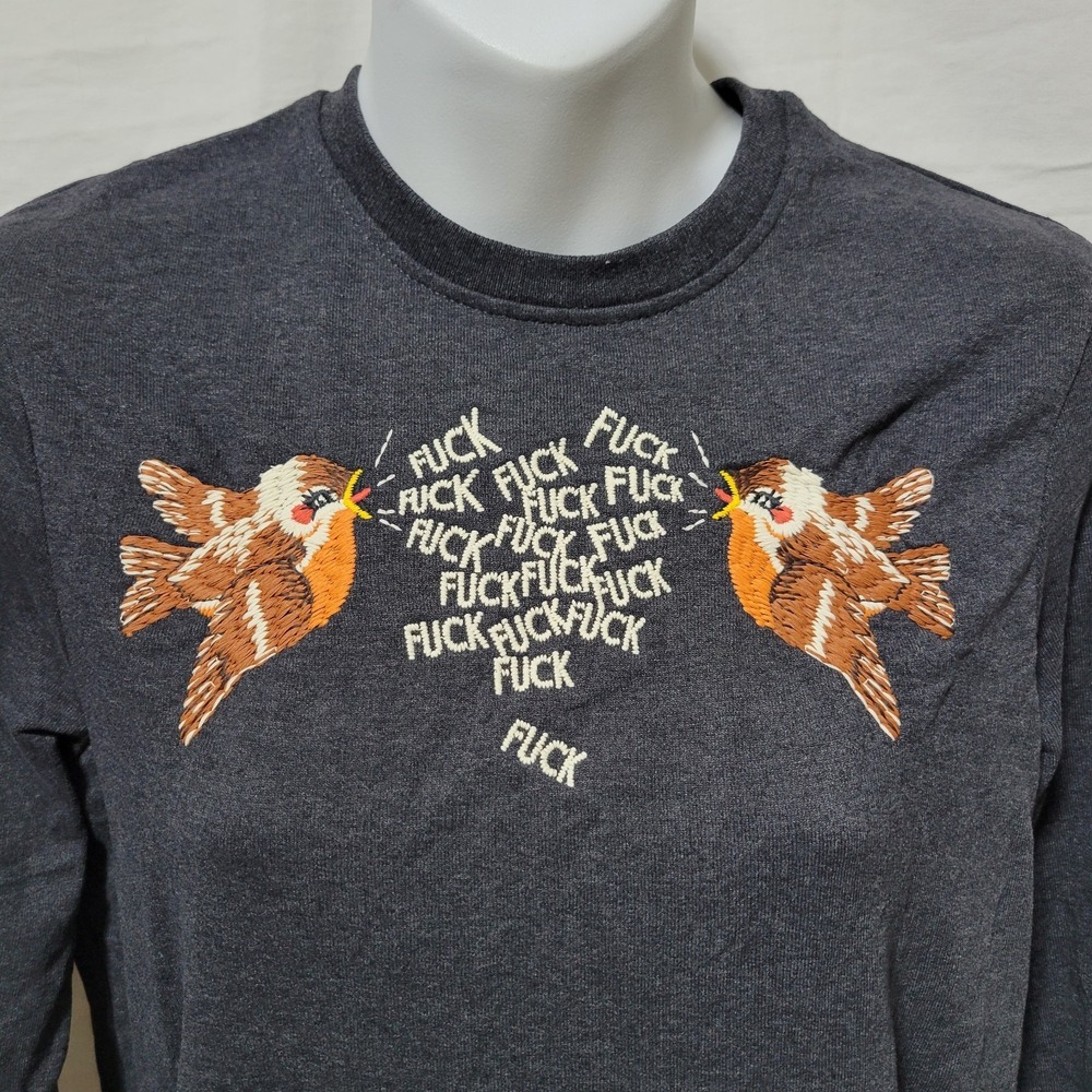 LOCHER'S PARIS Embroidered F*ck Birds Squawking Gray Sweatshirt Size XS